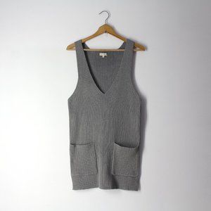 Sweater Mini Dress vest tunic Pockets ribbed knit V-neck gray Blushing Heart S